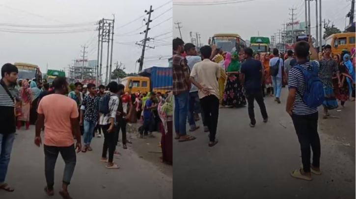 বকেয়া ও বোনাসের দাবিতে পোশাক শ্রমিকদের মহাসড়ক অবরোধ বকেয়া ও বোনাসের দাবিতে পোশাক শ্রমিকদের মহাসড়ক অবরোধ